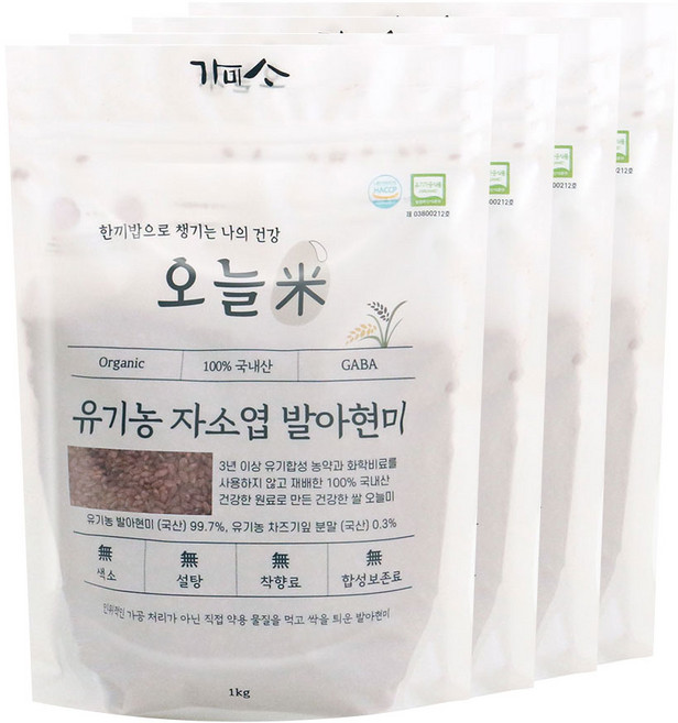 오늘미 유기농 발아현미 발아흑미, 유기농 자소엽 발아현미, 4개, 1kg