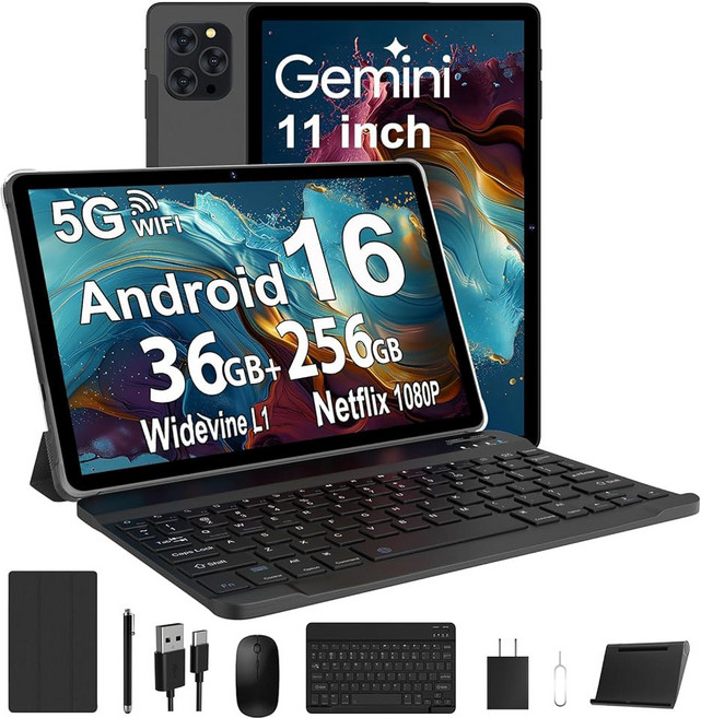 제미니 AI가 탑재된 태블릿 안드로이드 16 태블릿 11인치 FHD 디스플레이 1920*1200 IPS 36GB RAM 256GB ROM 옥타코어 T615 키보드 2-in-