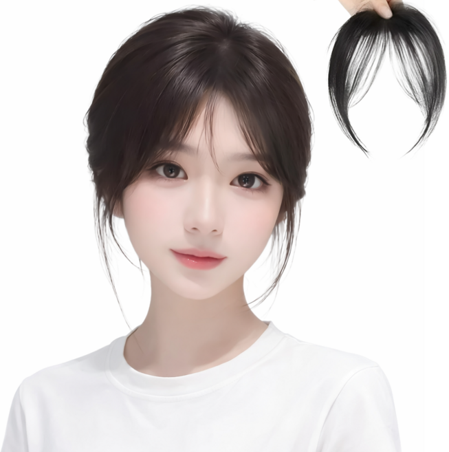 러브로유니트 자연스러운 사이드뱅 앞머리 가발, 1개, 블랙