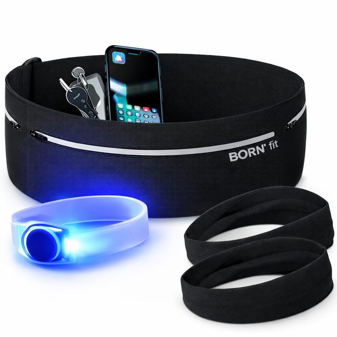본핏 러닝 필수3종세트 러닝 벨트 와이드 플립벨트, 1세트, 러닝벨트1개+땀방지 헤어밴드2개+야간 LED 암밴드1개
