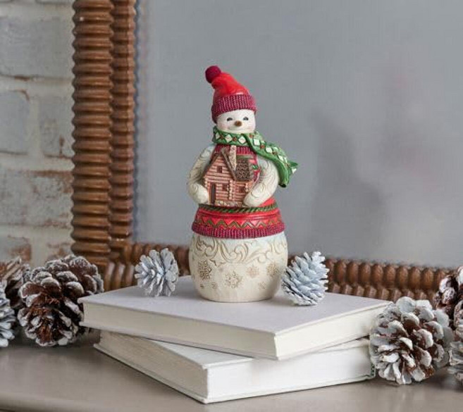 Creek 7\" Snowman with Log Cabin Figurine Christmas Holiday Decorative Collectible, Creek 7" Snowman with Log Cabi