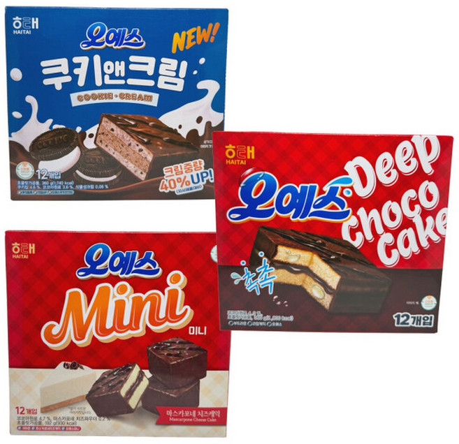 해태 오예스 (오리지널+미니+쿠키앤크림) 360g 12개입x3상자, 오예스 미니 12개입 4개