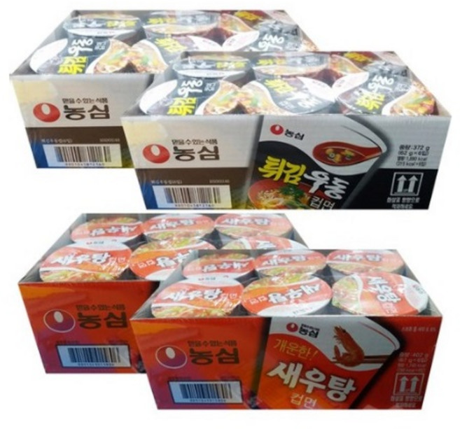 농심 새우탕면(6입2세트)+튀김우동(6입2세트) 컵라면, 24개