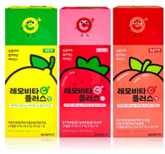 경남제약 레모비타플러스 비타민C 200mg 레몬 딸기 복숭아 3가지맛, 3개, 120정