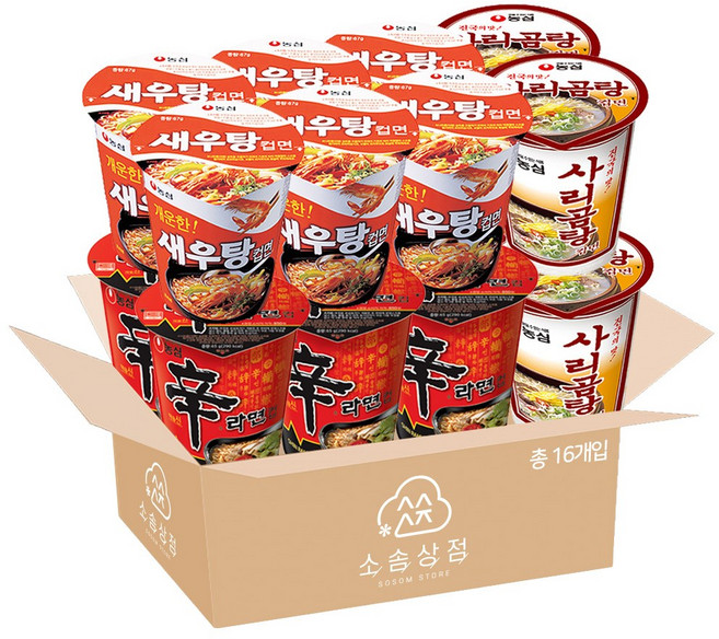 [소솜상점] 컵라면 소컵 16입 (신라면6+새우탕6+사리곰탕4), 1개