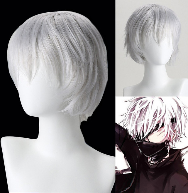 숏 단발머리 파티 코스프레 가발, 1개, 은빛회색
