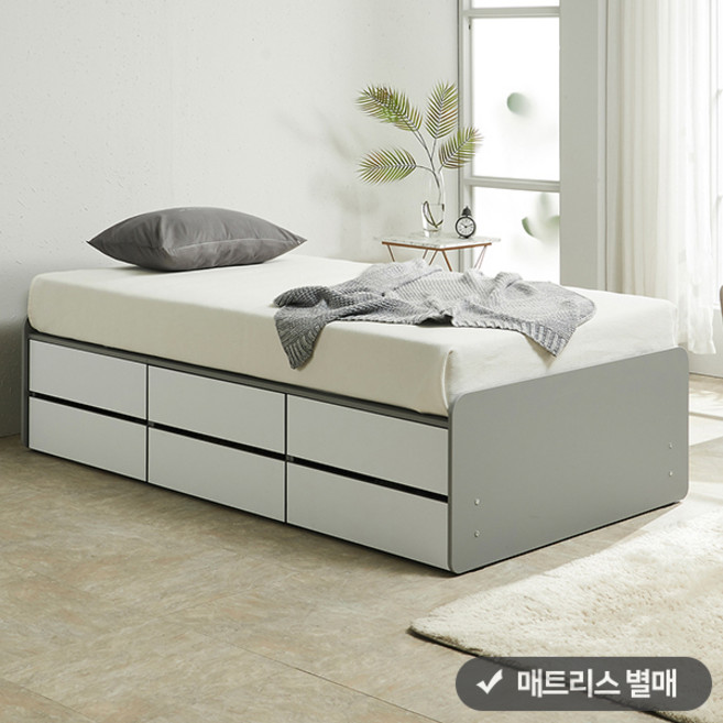 퍼즐 라운드형 높은 2단서랍 침대프레임 SS (전체 서랍형) (매트 미포함), 그레이화이트
