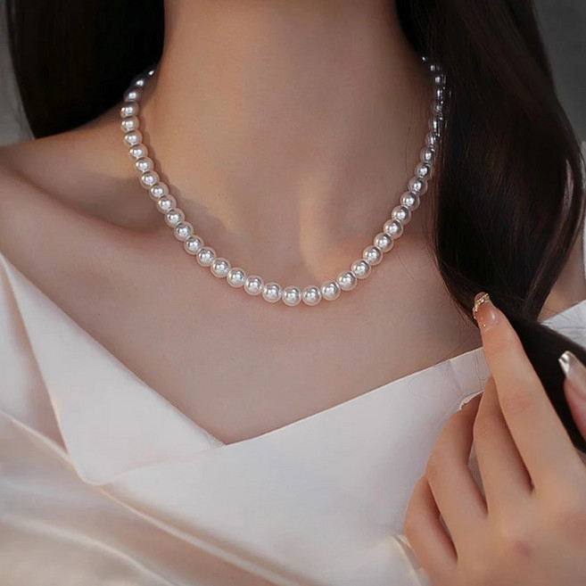 Brilliant 여성용 클래식 천연담수 진주 목걸이 6mm-10mm 실버 여자 악세사리 G518-078