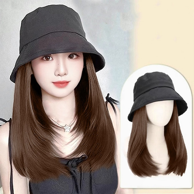 상덕 가발 버킷햇 모자가발 여자 가발모자 생머리, 1개, 라이트브라운