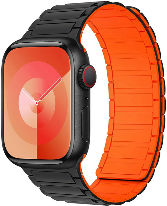 Fegwilde 애플워치 호환 마그네틱 실리콘 스포츠 스트랩 46/49/45/44/42/41/40/38mm 11 10 9 8 7 6 3 SE1/2/3 자석 울트라1/2/3 밴드, 블랙오렌지