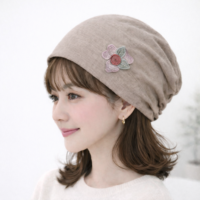 린넨 플라워 여성 두건 비니 모자