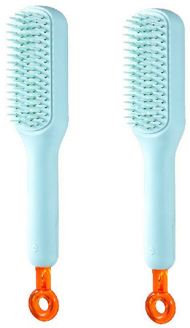 엉킴방지 원터치 휴대용 소프트 헤어 브러쉬 머리 빗, 2개, 민트