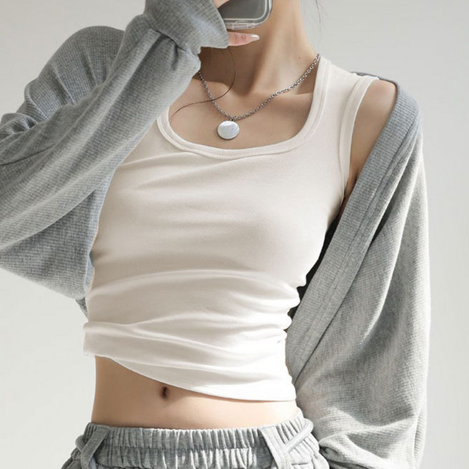 cammello 히든밴딩 캡내장 민소매 면 나시 부유방 커버 캡나시 이너나시