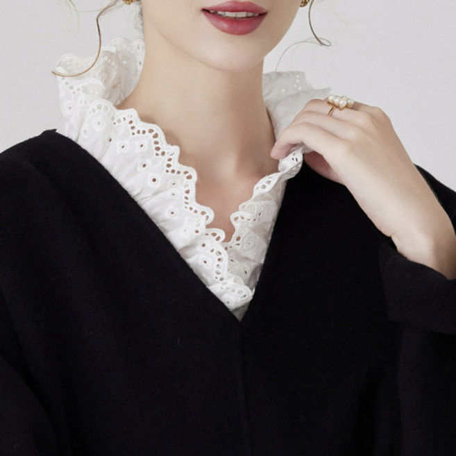 루비앤 고급 코튼 면 우아한 레이스 펀칭 넥케이프 러블리 목 블라우스 예쁜 페이크카라