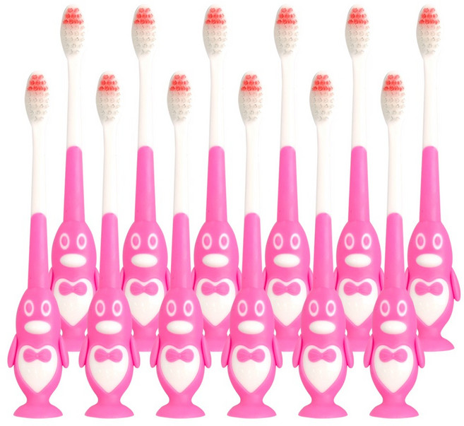 맘앤쥬 뉴 펭귄 뽁뽁이 유아 칫솔, 핑크, 1개입, 12개