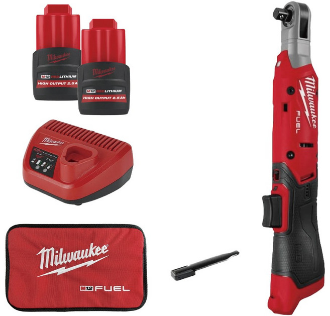밀워키 충전라쳇 2세대 M12 FIR38G2-252B 10mm 12V 2.0Ah M12 HB2.5 배터리 2개, 1개