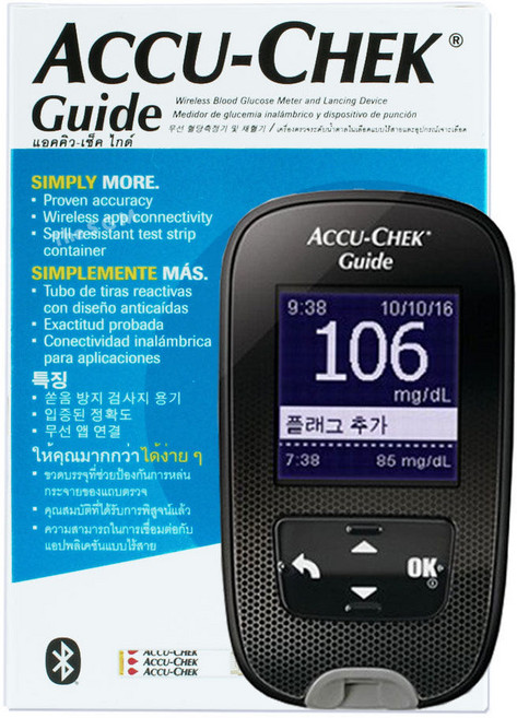 아큐첵 신형 가이드 혈당측정기 혈당계 (채혈기 1개+검사지 10T+채혈침 10T+파우치), 1개, 인스턴트혈당계