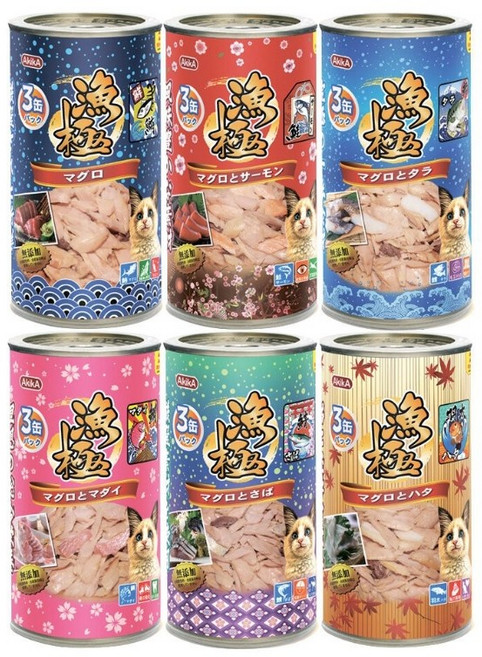 日本 AkikA 漁極 主食貓罐 無穀貓罐 貓罐頭, 9套, AK06鮪魚+石斑/3罐組