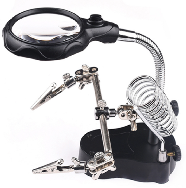 쿨템 납땜용 확대경 돋보기 고정집게 인두거치 LED, 1개