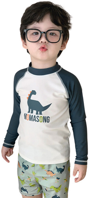 상상키즈 유아 공룡 프린트 래쉬가드 상하의 수영복 세트