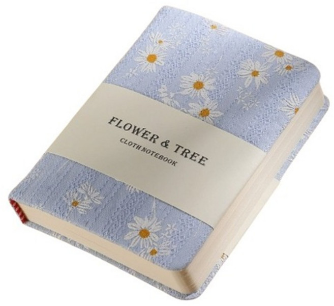 키밍 노트 자수 패브릭 커버 일기장 다이어리 A6 유선+무선, 블루