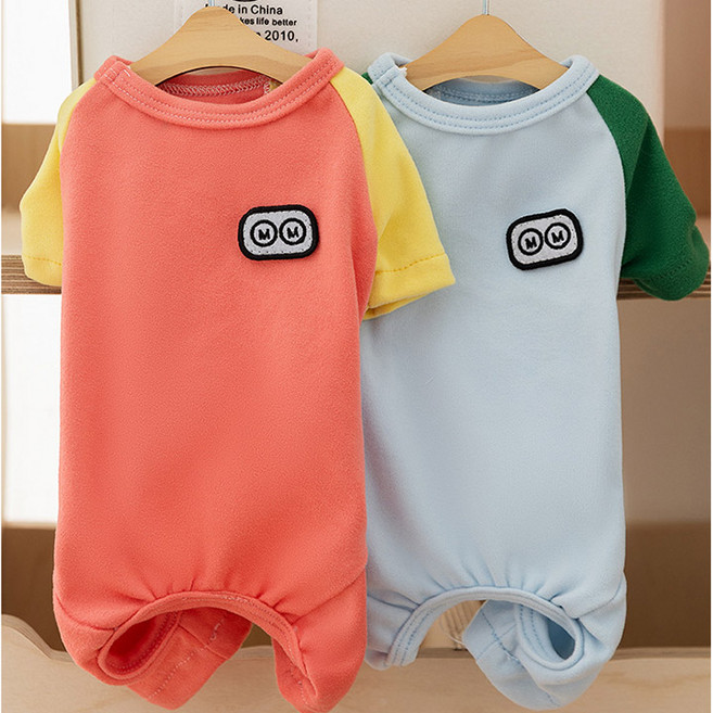 후쿠호 1+1 반려동물 애완견 따뜻한 벨벳 M로고 강아지 올인원, 1세트, 스카이블루+오렌지