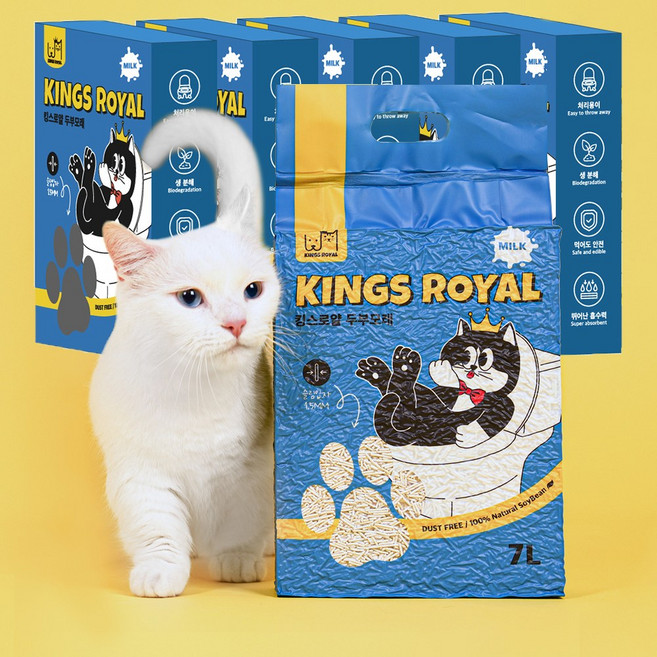 킹스로얄 고양이 두부모래 가는입자, 7L, 6개, 밀크향
