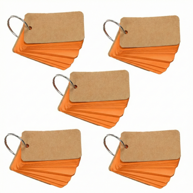 휴대용 미니 단어 암기장 암기 단어장 수첩 링, 5개, 50매, 오렌지