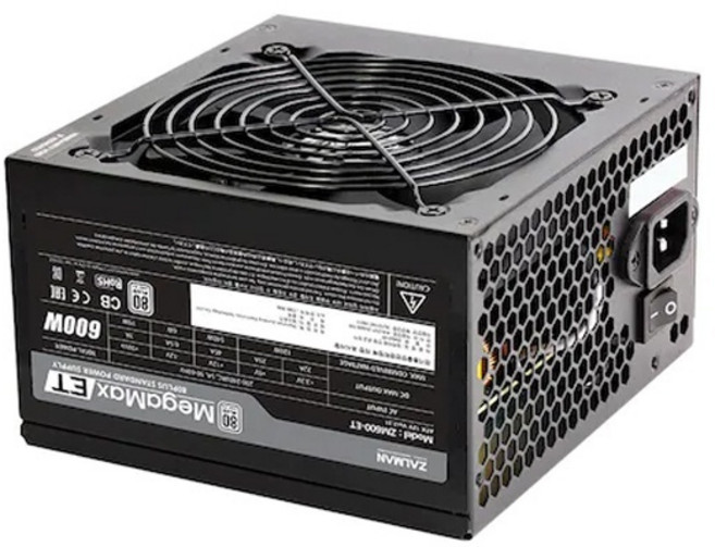 (잘만) MegaMax ET 80PLUS STANDARD ATX 블랙 (600W) 벌크형, 잘만 MegaMax ET 80PLUS STANDARD, 1개