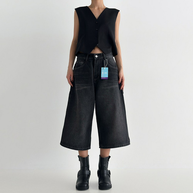 카펜더 와이드 데님 하프팬츠 벌룬핏 포켓 유틸리티 진 5부바지