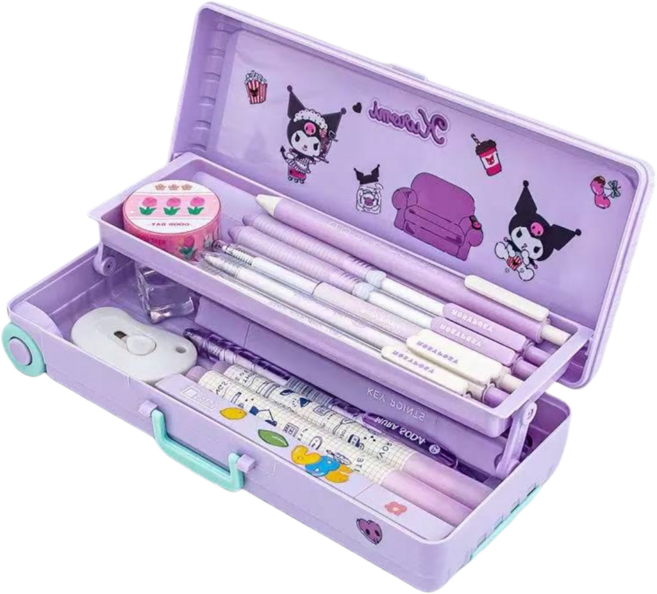 바퀴달린 필통 더블 레이어 산리오 필통 DIY, 1개, 쿠로미