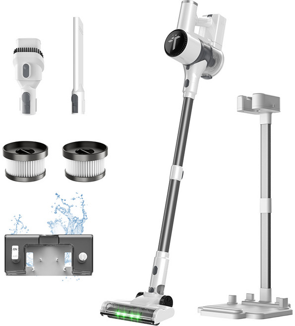 [신제품] 틴도우 차이슨 무선 청소기 BLDC 흡입력 좋은 진공청소기+거치대+물걸레 키트, 화이트