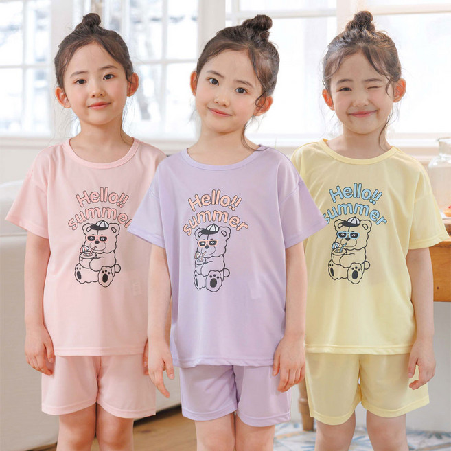 마벨슈슈 아동 여아 잠옷 실내복 내의 핑크바이올렛옐로 에브리데이 반팔상하 3종