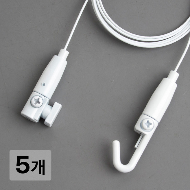 [철물인] 액자걸이 강력거북이 소 5kg용 화이트 - 간편레일 벽면용, 5개, 와이어1미터-화이트