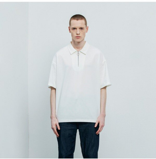 크리스크리스티 크리스크리스티 집업 카라 반팔 티셔츠_WHITE / KKMASWMPK01