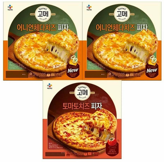 CJ 고메 어니언체다치즈 피자 325g X 2개+고메 토마토치즈 피자 345g, 1세트