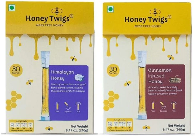 자연 꿀 허니 트위그스 퓨어 스틱 팩 | 히말라야 & 시나몬 맛 콤보 60 카운트(각각 30 빨대) 100% 내추럴 이동 중에도 지저분하지 않음, 240g, 1개 - 쿠팡