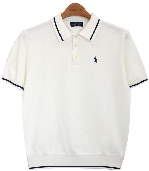 라파클럽 남성 라인 칼라넥 반팔 니트 스웨터