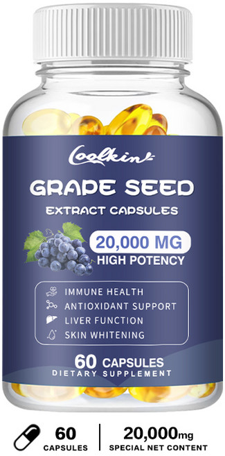 Coolkin's 葡萄籽萃取膠囊 20 000MG 高濃度 支援免疫與抗氧化, 60組
