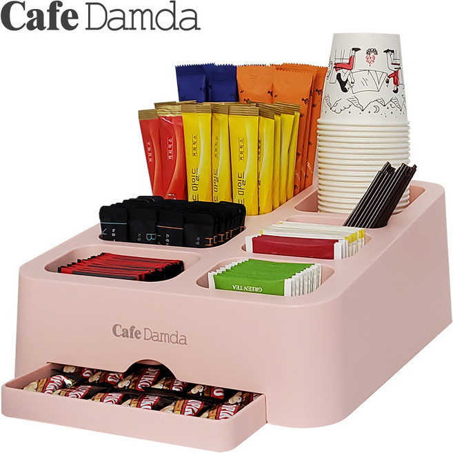 [카페담다] 수납함 정리함 보관함 파스텔핑크 / 트레이 포함 / 커피 소품 화장품 문구 주방 탕비실, 1개, 파스텔 핑크