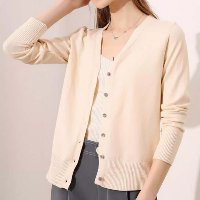 시크벤 여성 스판 브이넥 니트 기본 가디건 44~88
