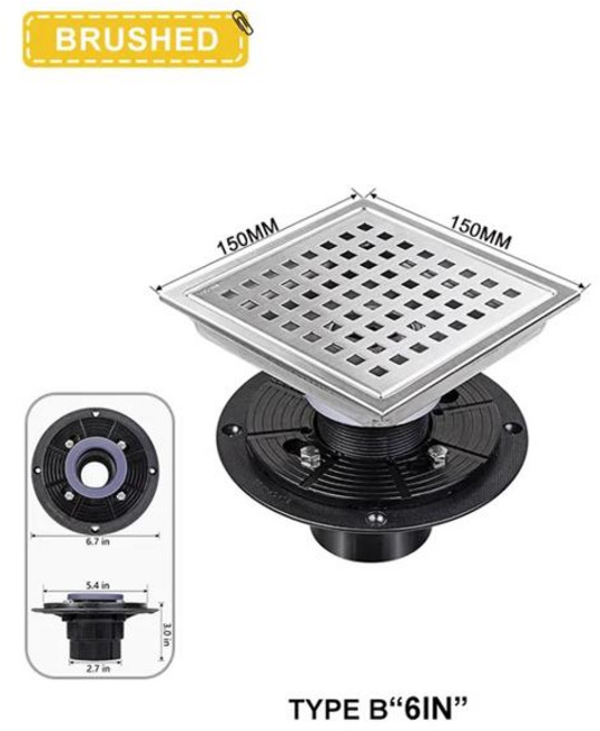 제전복 스테인레스 스틸 바닥 배수구 사각 하수구 탈취제 막힘 방지 필터 싱크대 커버 주방 욕실 하드웨어 액세서리, [04] 제전복 Brushed Type B, 1개
