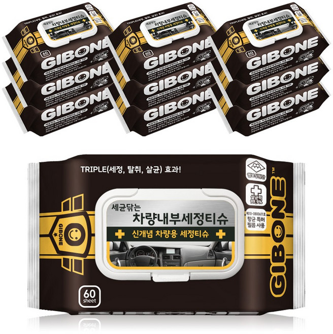 기본에 세균닦는 차량내부 세정티슈, 60개, 10개