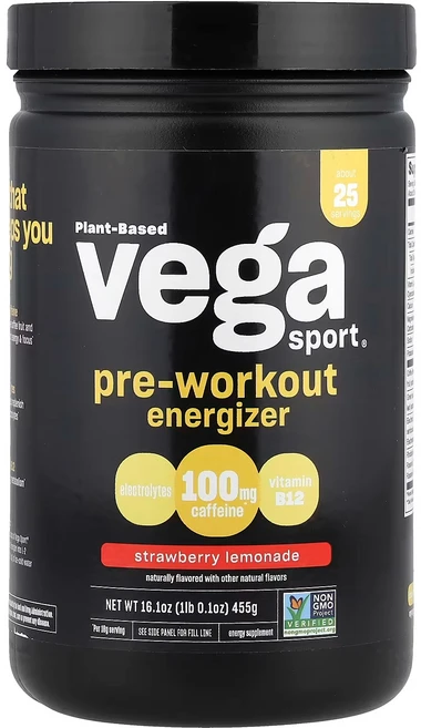 Vega Sport Pre-Workout Energizer 스트로베리 레몬애이드 16.1 oz (455g), Vega (베가) Vega, Sport, 운동 전 식물, 455g, 1개 - 쿠팡