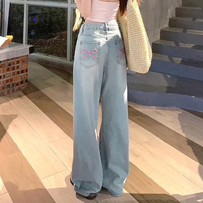 대박난박양 리본 스티치 와이드 청바지(세일)