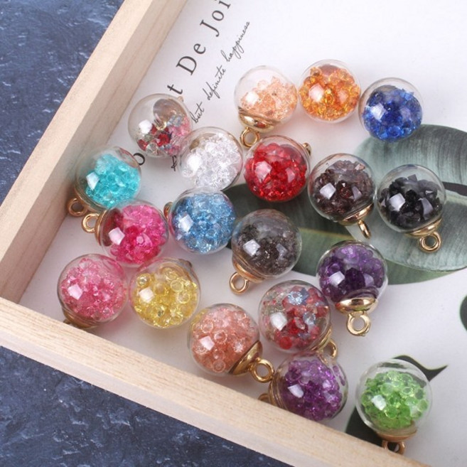 짱패브릭 글라스볼 비즈 팬던트 목걸이장식 키링장식, 피치, 1개
