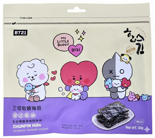雋品 BT21 三切岩燒海苔 韓式原味 30g, 1個
