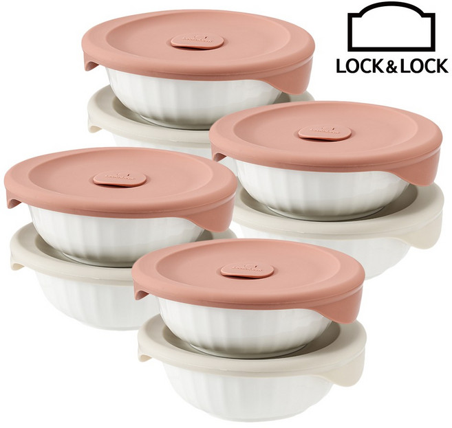 락앤락 바로한끼 도자기 밥용기, 8세트, 몸체 355ml 2p + 뚜껑캡 2p