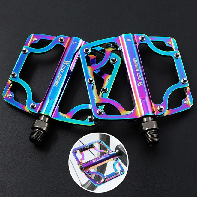 웨스트바이킹 3베어링 알루미늄 미끄럼 방지 합금 페달, 레인보우, 1개