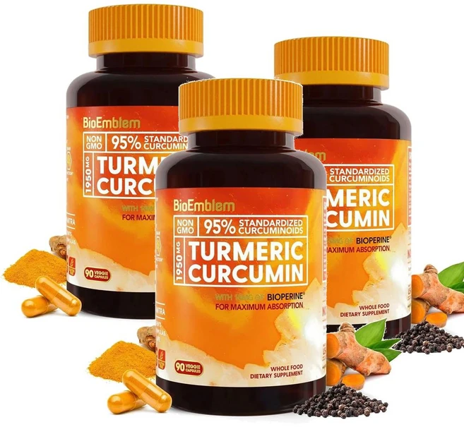 바이오엠들렘 터메릭 커큐민 위드 바이오페린 캡슐 BioEmblem Turmeric Curcumin, 3개, 90정 - 쿠팡